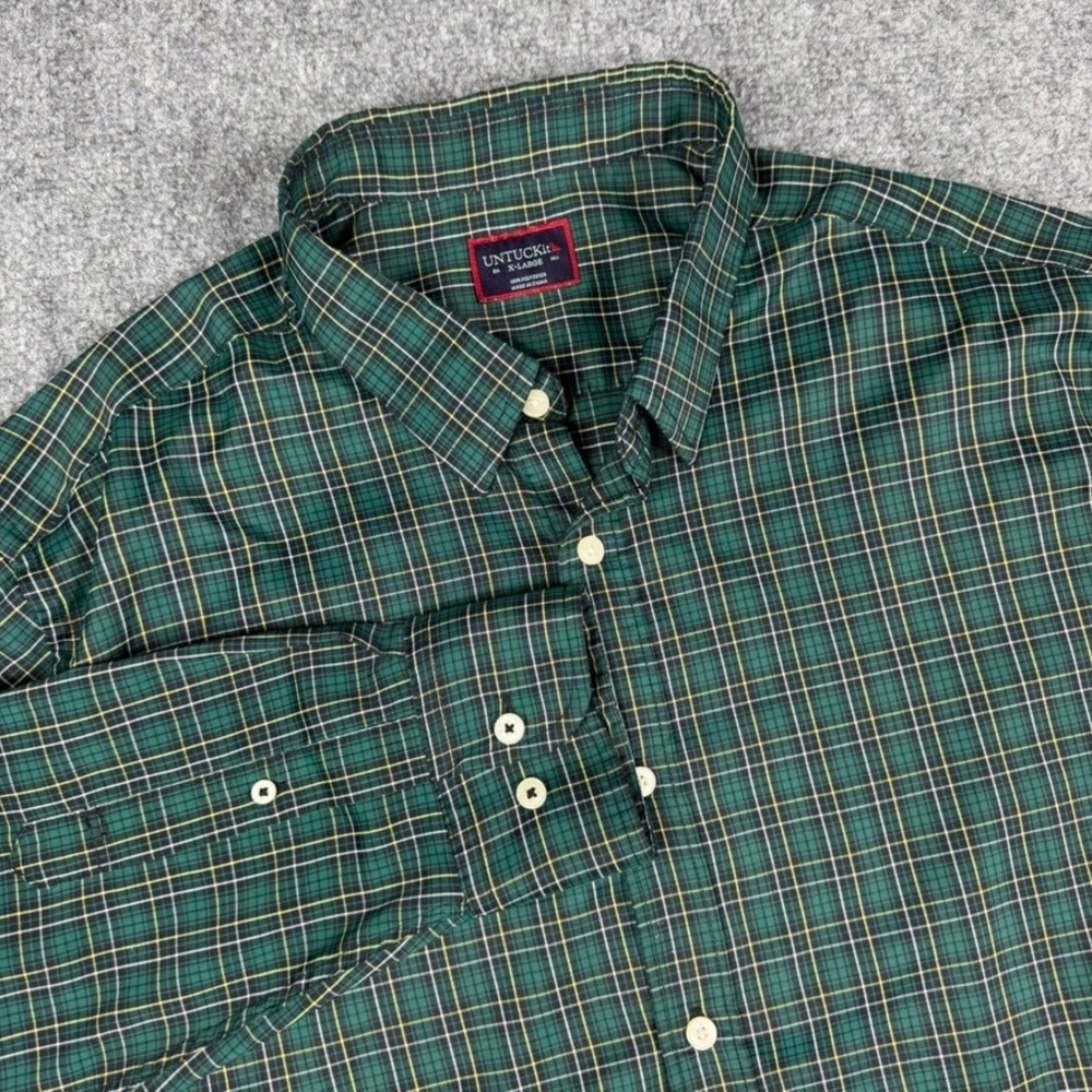 UNTUCKit Performance Button Down Shirt Mens XL Green Plaid Long Sleeve Polyester